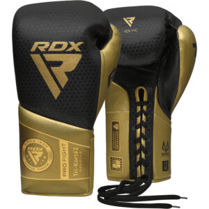 RDX Pro Fight Gloves – Lace-Up | Black & Gold